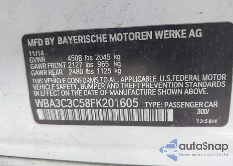 2015 BMW 320 xDrive from USA, damaged, VIN WBA3C3C58FK201605